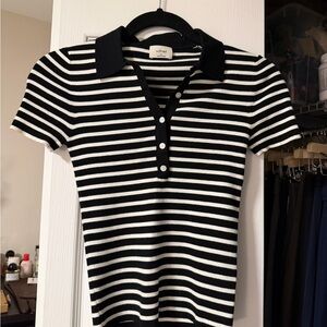 Wilfred Black and White Striped Button Down Shirt